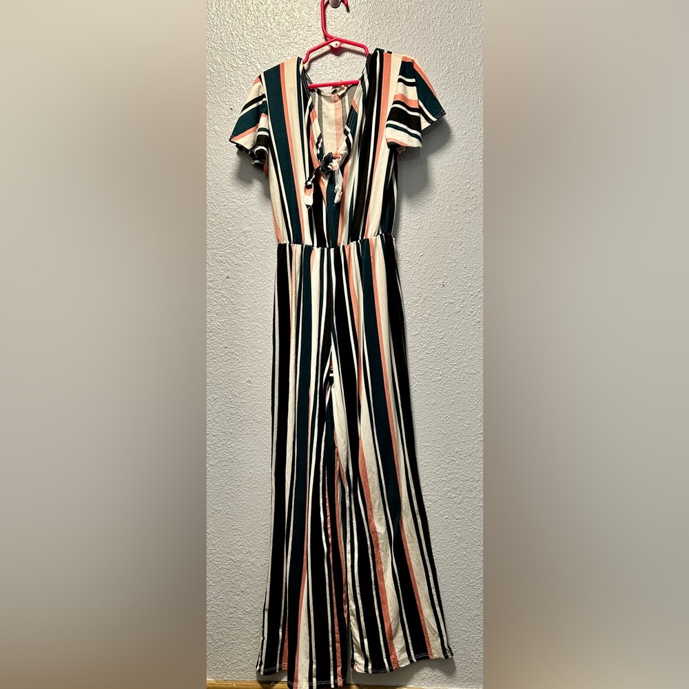 Striped Jumpsuit in Black, White, and Pink